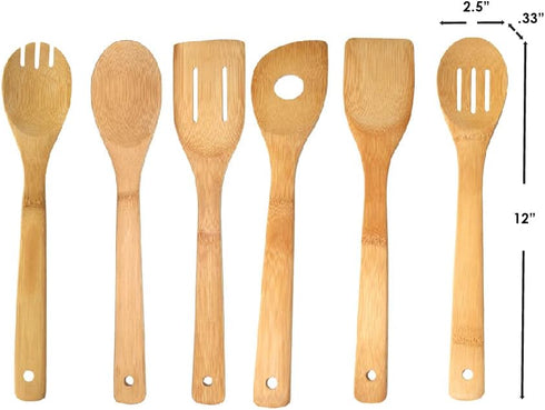 Home Basics 6 Piece Bamboo Kitchen Cutlery Tool Set, Natural, 2.5 x 12 x 0.25