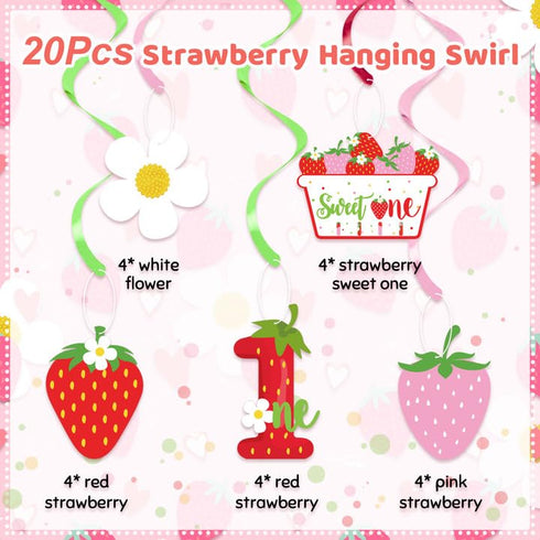 Strawberry 1st Birthday Party Hanging Swirls Decor, Streamers for Berry Sweet Themed First Birthday Supplies