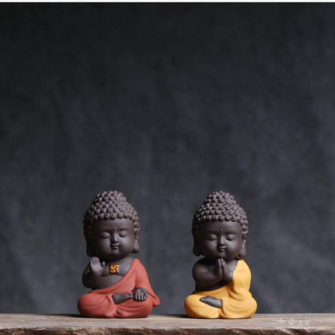 Leopard White Ceramic Cute Monk Figurine (01)
