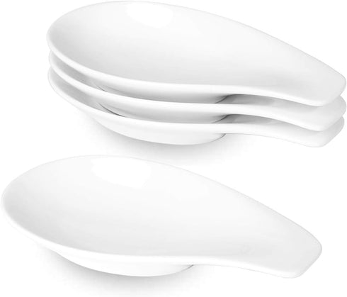 ONTUBE Ceramic Spoon Rests Set of 4, Porcelain Sauce Dish for Cooking Spoons, 6.5 Inch (White)
