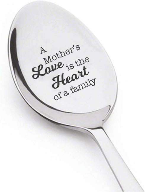 A Mother's Love Is The Heart Of A Family - Engraved Coffee Spoon Gift for Mom, Unique Birthday Gift
