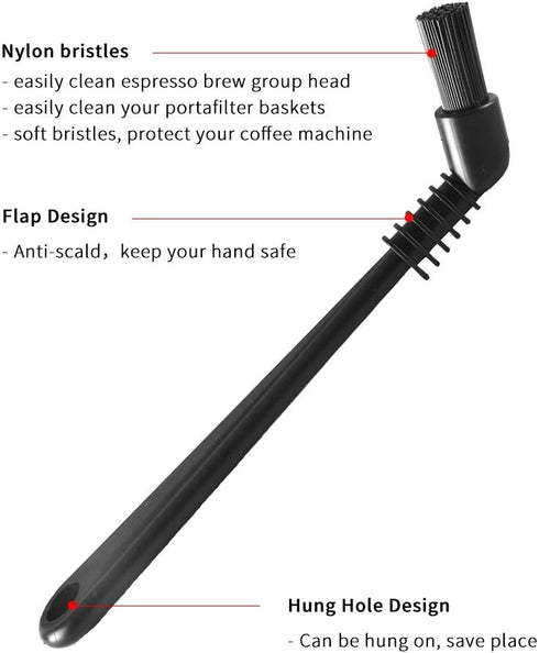 CAFEMASY Espresso Machine Cleaning Brush Set - 5 Pieces Natural Bristles Wooden & Nylon Brushes for Coffee Grinder