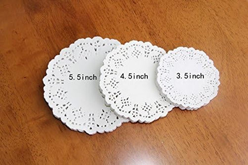 DECORA 180 Pieces White Round Paper Lace Doilies for Birthday Party and Wedding Decoration, 3.5inch to 5.5inch