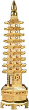 BRABUD 7'' Alloy Fengshui 9 Level Pagoda Wenchang Tower Statue, Protection Business Rises Desk Decor, Golden Color