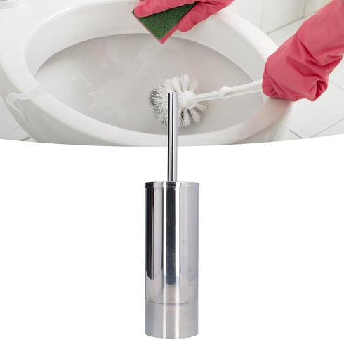 Toilet Brush and Holder Set, Stainless Steel Long Handle Toilet Bowl Cleaner, Soft Toilet Cleaning Brush (Silver)