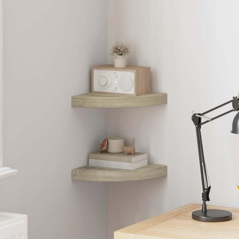 Set 2 9.8x9.8x1.5 vidaXL Corner Shelf of Oak Honeycomb MDF, Metal
