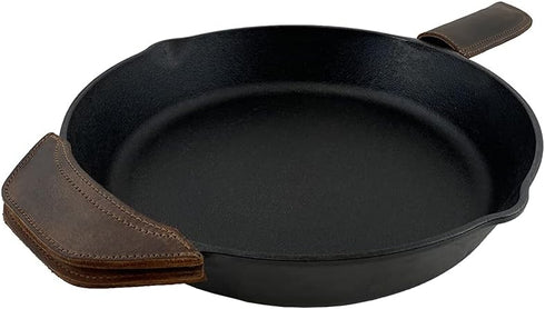 Hide & Drink Rustic Leather Hot Handle Holders, Set of 2 for Cast Iron Skillets & Pans (Bourbon Brown)