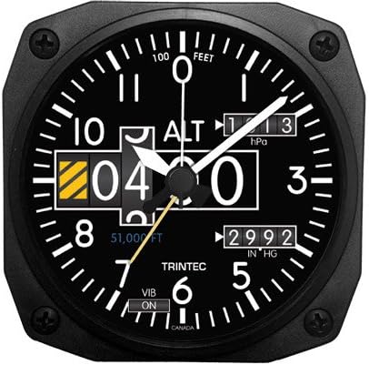 Trintec 2060 Series NV Aviation Altimeter Travel Alarm Clock, 3.5" Sq