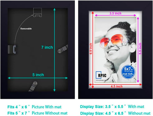 RPJC 5x7 inch Picture Frame, Solid Wood with High Definition Glass, Black, for 4x6 or 5x7 Photos