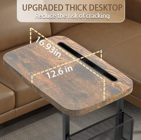 16.93inch 12.6inch) Fashion TV Tray Table with Large Tabletop, Adjustable Sofa Table with Storage Baskets, Strong Metal