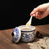 Retro Ceramic Blue and White Sugar Bowl, Seasoning Pot Storage Jar with Lid