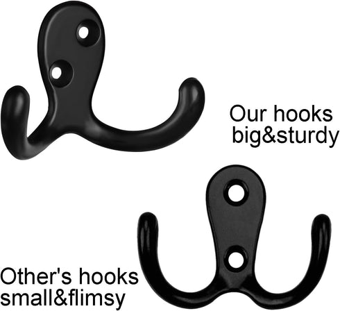 IBosins 10 Pack Heavy Duty Double Prong Coat Hooks, Wall Mounted with 20 Screws, Utility Hooks for Coat, Scarf, Bag,