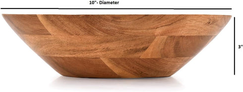 Acacia Wood Serving Bowl, Perfect for Salad, Vegetables, and Fruit, Single Salad Bowl (10" x 10" x 3")