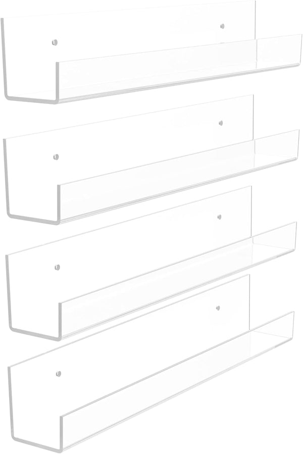 YFEEN 4 Pack Acrylic Shelves for Wall Storage,12" Floating Bookshelves for Kids, Display