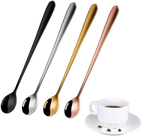 4 Pieces Stainless Steel Coffee Teaspoons, Long Handle Espresso Soup Ice Cream Dessert Spoons