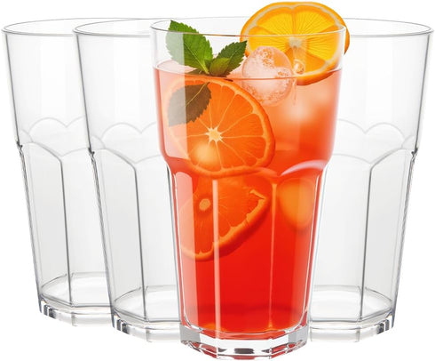 MICHLEY Unbreakable Drinking Glasses Set of 4, 12oz Tritan Plastic Highball Tumbler Glassware