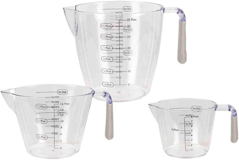 Home Basics 3 Piece Plastic Measuring Cup Set with Rubber Grip Handles, Clear