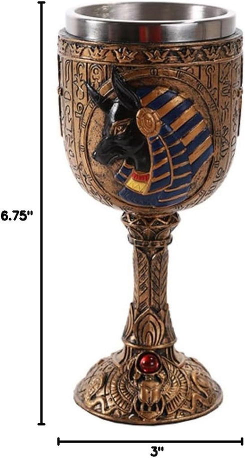 Pacific Giftware Egyptian Anubis God of Underworld Golden Wine Goblet, Stainless Steel Liner, 6oz