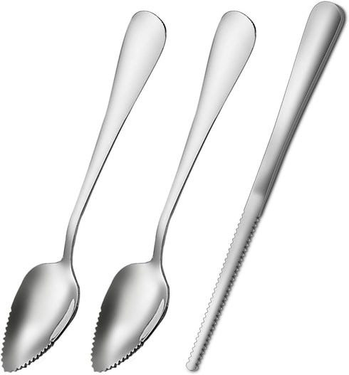 Grapefruit Spoons, Serrated Edge Stainless Steel Fruit Knife, Dessert Spoons for Citrus, Lemon, Kiwi, Salads, Melon