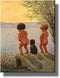 Boys By the Lake Distance Record Toilet Bathroom Picture - Stretched Canvas Wall Art Decor (14" x 18")