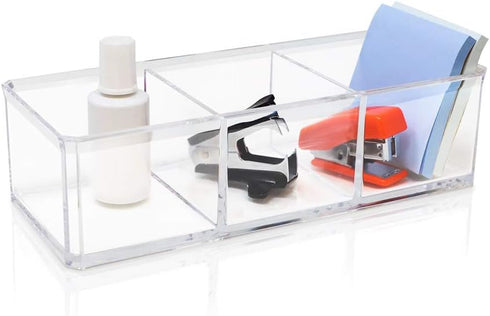 Isaac Jacobs Clear Acrylic 3 Section Organizer - Three Compartment Drawer Tray for Office & More