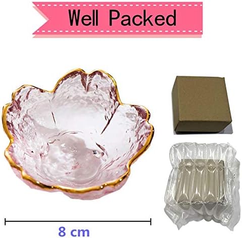 WILL Small Glass Dish, Nordic Style Gold Inlay Sauce Bowl, Mini Japanese Cherry Blossoms Seasoning Plate