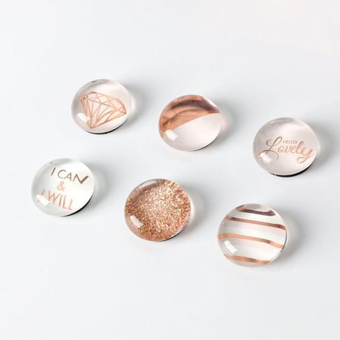 MEI YI TIAN Rose Gold Round Glass Fridge Magnets, 30mm (1.18") - 6pcs Pack for Decorative Use