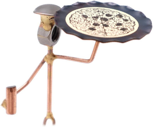 Pizza Man Collectible Handmade Metal Art Figurine - Desk Accessories, Trophy, Boss Gift, Office Décor