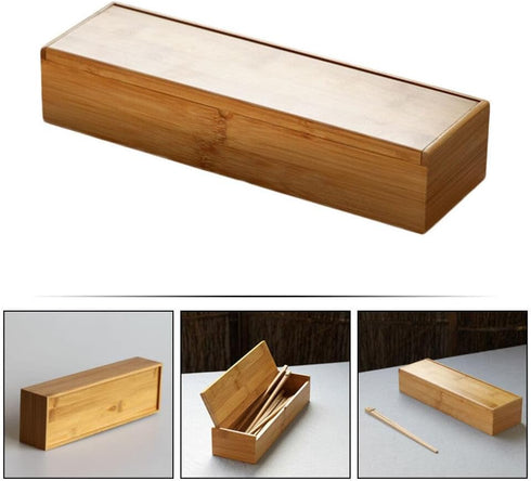 Flatware Wood Tray with Lid, Bamboo Kitchen Cutlery Drawer Organizer, Silverware Storage Container for Tableware