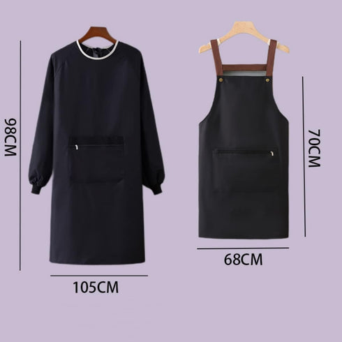 NAN Wind Women Kitchen Apron with Big Pockets, Long Sleeves Waterproof Chef Apron for Cooking