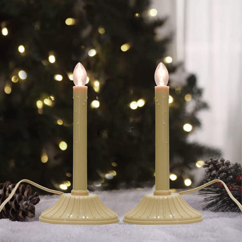 GOOTHY 1 Light Electric Window Candles, 2 Pack Christmas Candle Lights with 4 C7 Clear Bulbs, Ivory