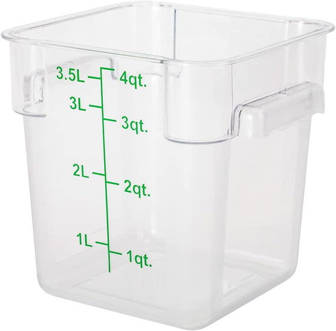 Met Lux 4 Quart Brine Bucket - 1 Square Marinating Container with Volume Markers, Clear and Green Plastic Dough Rising