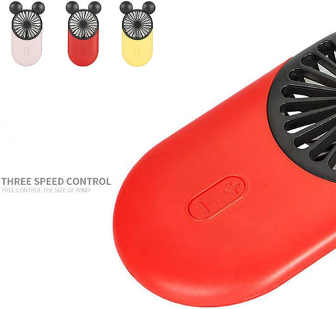 Cute Personal Mini Fan, Handheld USB Rechargeable Fan with LED Light, 3 Adjustable Speeds, 2 Pack (Yellow+Pink)