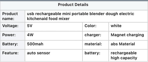 Electric Hand Mixer Egg Beater, USB Rechargeable, White