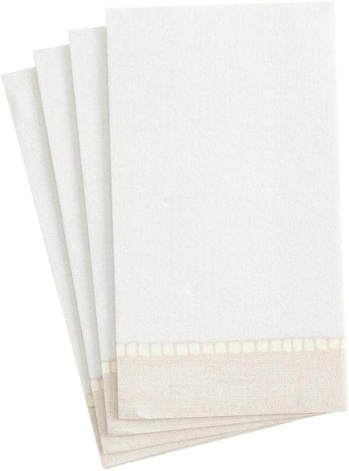 Caspari Linen Border Paper Linen Guest Towel Napkins in Natural, 12 Per