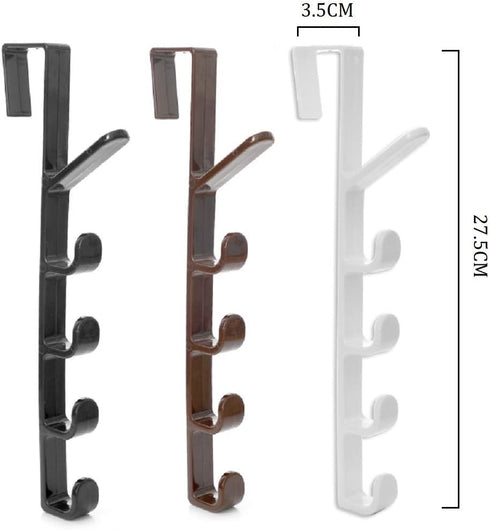 5 Layers Over The Door Hook Organizer Rack Hanger, Pack of 2 (Black) for Backpack Handbag