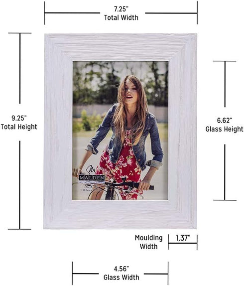 Malden International Designs Rustic Fashion Wide Linear Wooden Picture Frame, White Wash, 5x7