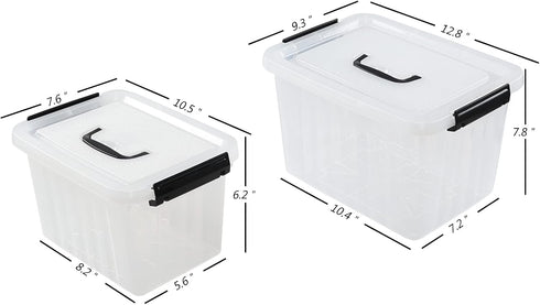 Plastic Bin with Lid - Mixed Size Latching Storage Box, 2 Packs, 6 Quart & 12 Quart