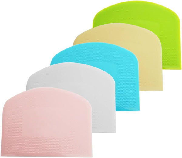 Zucosue 5 Pack Dough Scraper, Plastic Bench Scraper for Baking, Plastic Flexible Scrapers,
