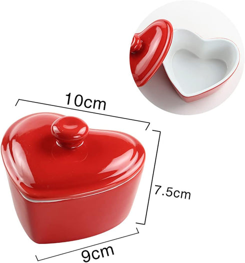 Heart-Shaped Dessert Bowl with Lid Ceramic Baking Bowl Rice Bowl-5 OZ-Red by Bicuzat