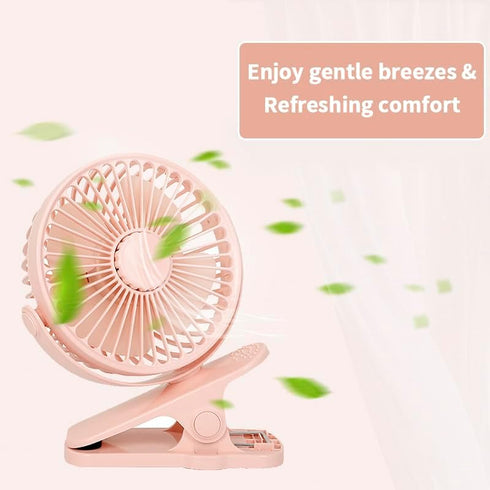 Mini Clip on Fan, 4 Inches - 2500mAh Battery Operated Personal Fan for Outdoors, Baby Stroller, Car Seat, Gym (Pink)