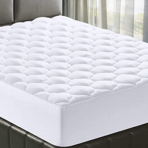 MATBEBY Quilted Fitted Twin Mattress Pad, Cooling Breathable Fluffy Soft Cover, Stretches up to 21 Inch Deep, White