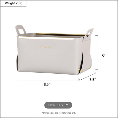 Decorative Faux Leather Basket,Small Catchall Basket for Entryway Bedside Dresser End table,Collapsible Rectangle Tray