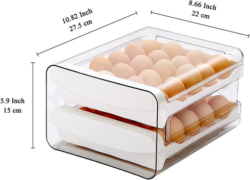 HOMQUEN Egg Container for Refrigerator, 40 Grid/2 Layer Egg Holder for Refrigerator, Egg Drawer for Refrigerator, Egg Fresh Storage Box for Fridge, Egg Tray & Egg Storage, Clear Plastic (Pack of 1)