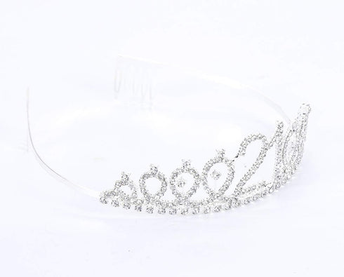 21st Birthday Tiara and Sash Set for Girls, Crystal Crown Birthday Gift, Silver Sash for Party Supplies