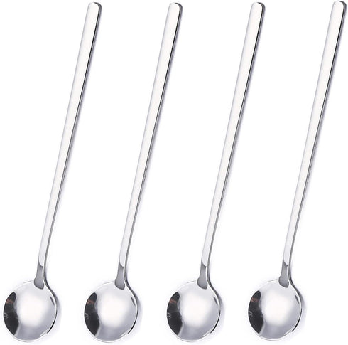 Stainless Steel Coffee Spoons, 6.7 Inch Stirring Spoons for Coffee, Tea, Dessert, Ice Cream (Round-Silver-4Pack)