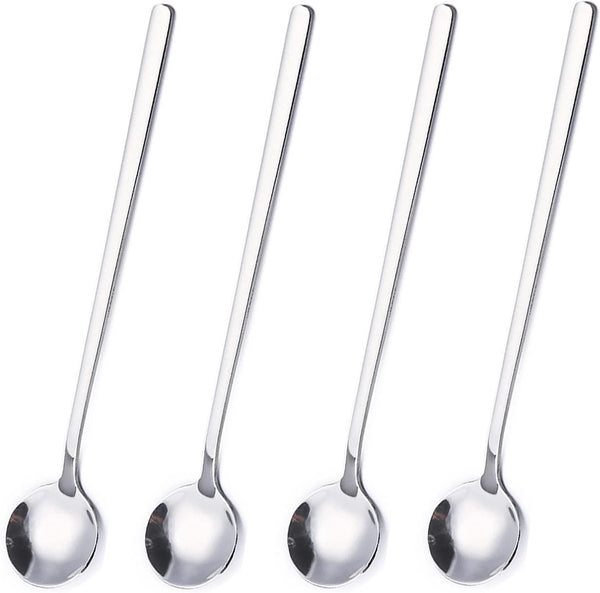 Stainless Steel Coffee Spoons, 6.7 Inch Stirring Spoons for Coffee, Tea, Dessert, Ice Cream (Round-Silver-4Pack)