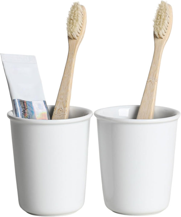 Gaolinci 2 Pcs Simple White Ceramic Mouthwash Cups, Bathroom Brushing Cup, 5 Oz
