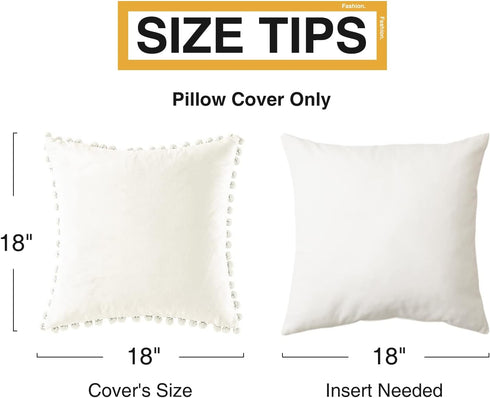 Top Finel Decorative Throw Pillow Covers 18x18, Set of 2, Cream White Velvet Cushion Covers with Pom Poms