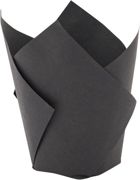 Juvale 100-Piece Bulk Black Tulip Cupcake Liners - 2 x 3.5 Inches Medium Baking Wrappers for Parties & Events